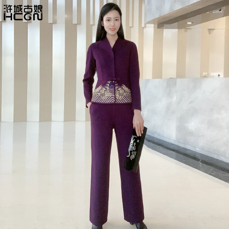 浒城古娘中式国风时尚气质御海福云双面呢套装-21D18175+21D19160