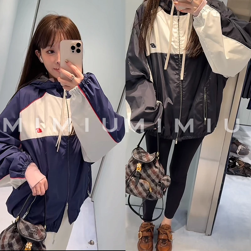 【mimius】七七 miu系设计感运动休闲拼色拉链连帽外套 G09270