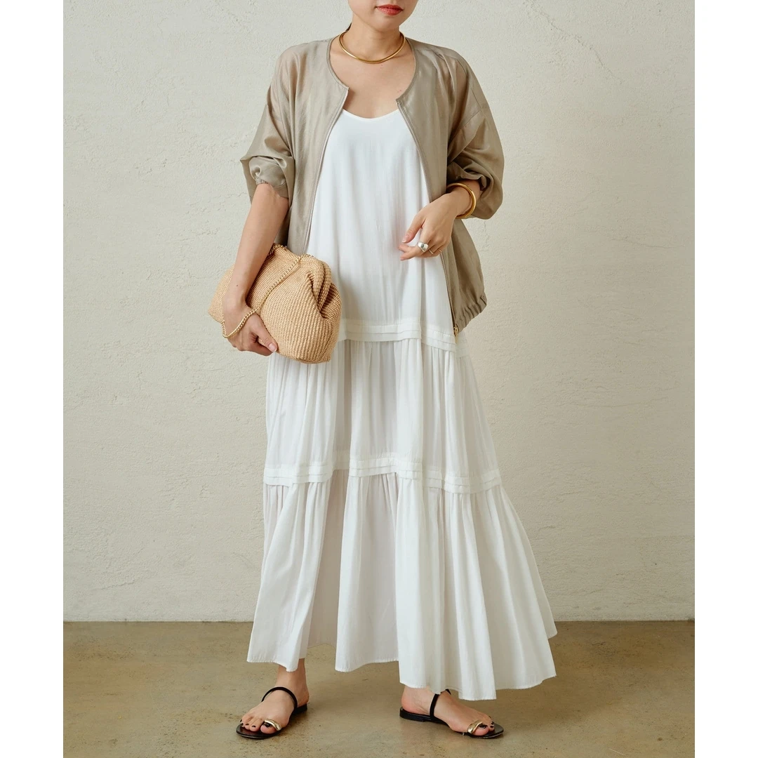 【六哥家】夏季新款 L 重工褶皱细肩带宽松法式显瘦吊带连衣裙