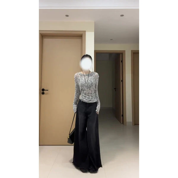 （现货）秋冬穿搭一整套盐系炸街套装镂空针织上衣牛仔裤两件套女