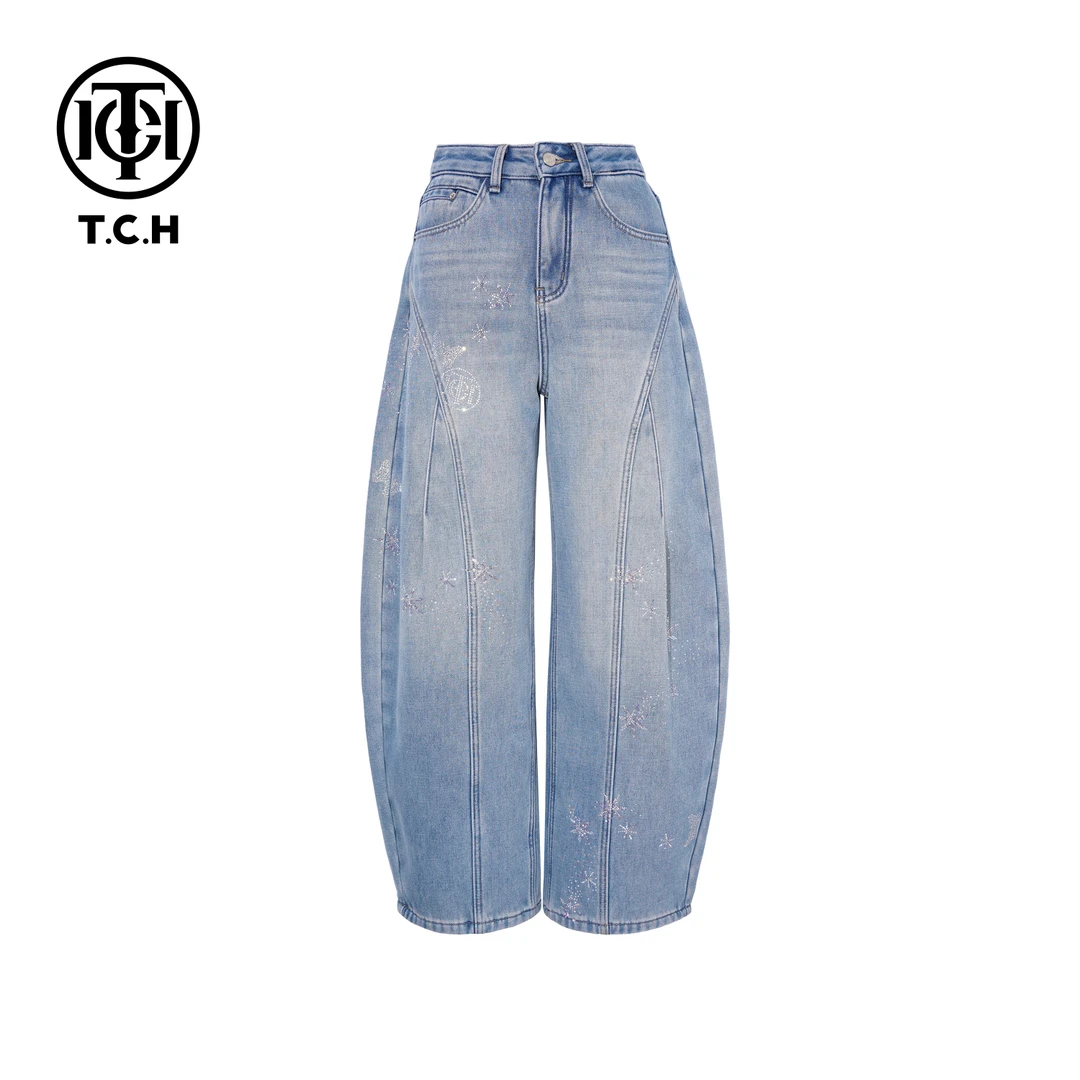 TCH【弯刀牛仔】冬款百搭时尚烫钻休闲风女装牛仔裤T75D20E1169