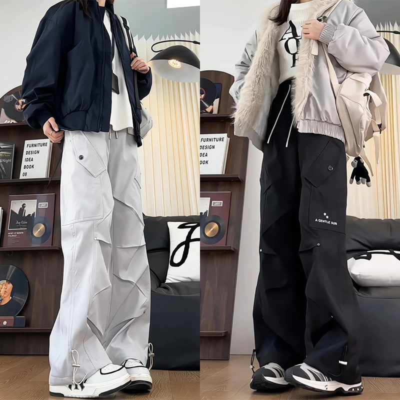 美式高街机能冲锋裤男女加绒潮牌直筒秋冬季户外登山工装休闲裤子