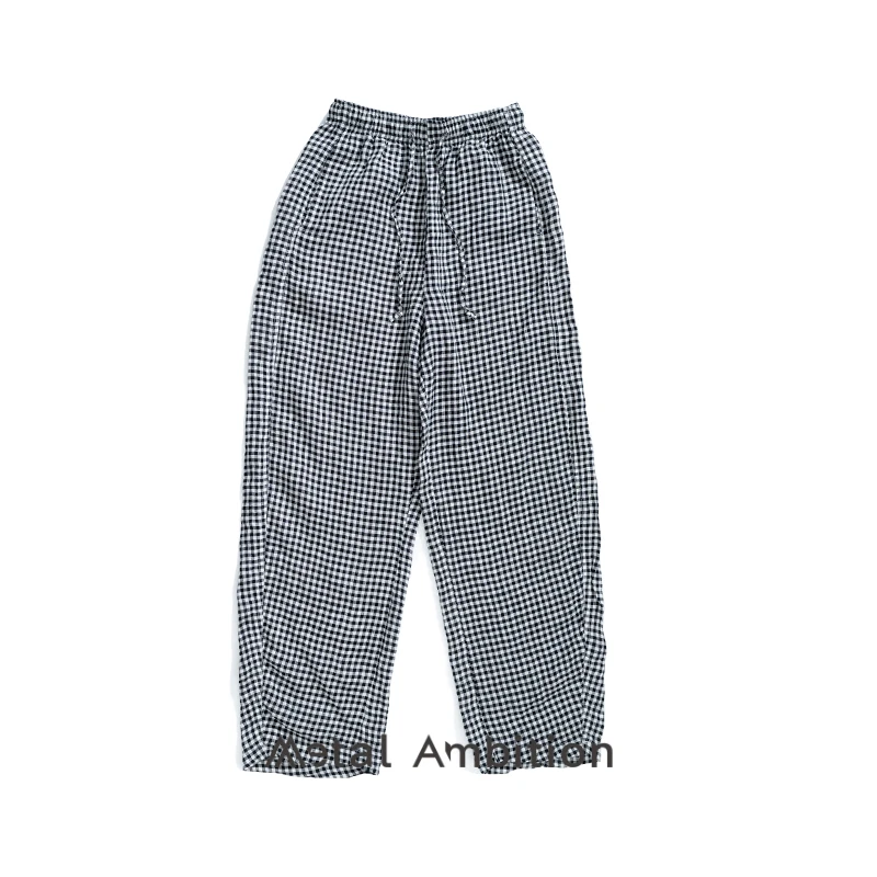 亚麻格子裤透气夏日宽松