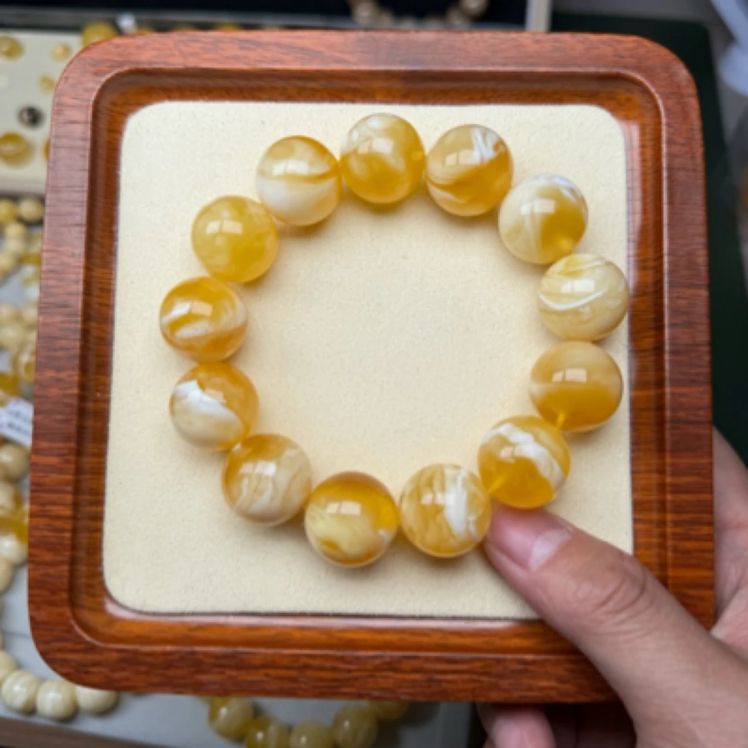 18加蜜蜡金瓷白溶洞蜜蜡手串45.5克蜜蜡手串