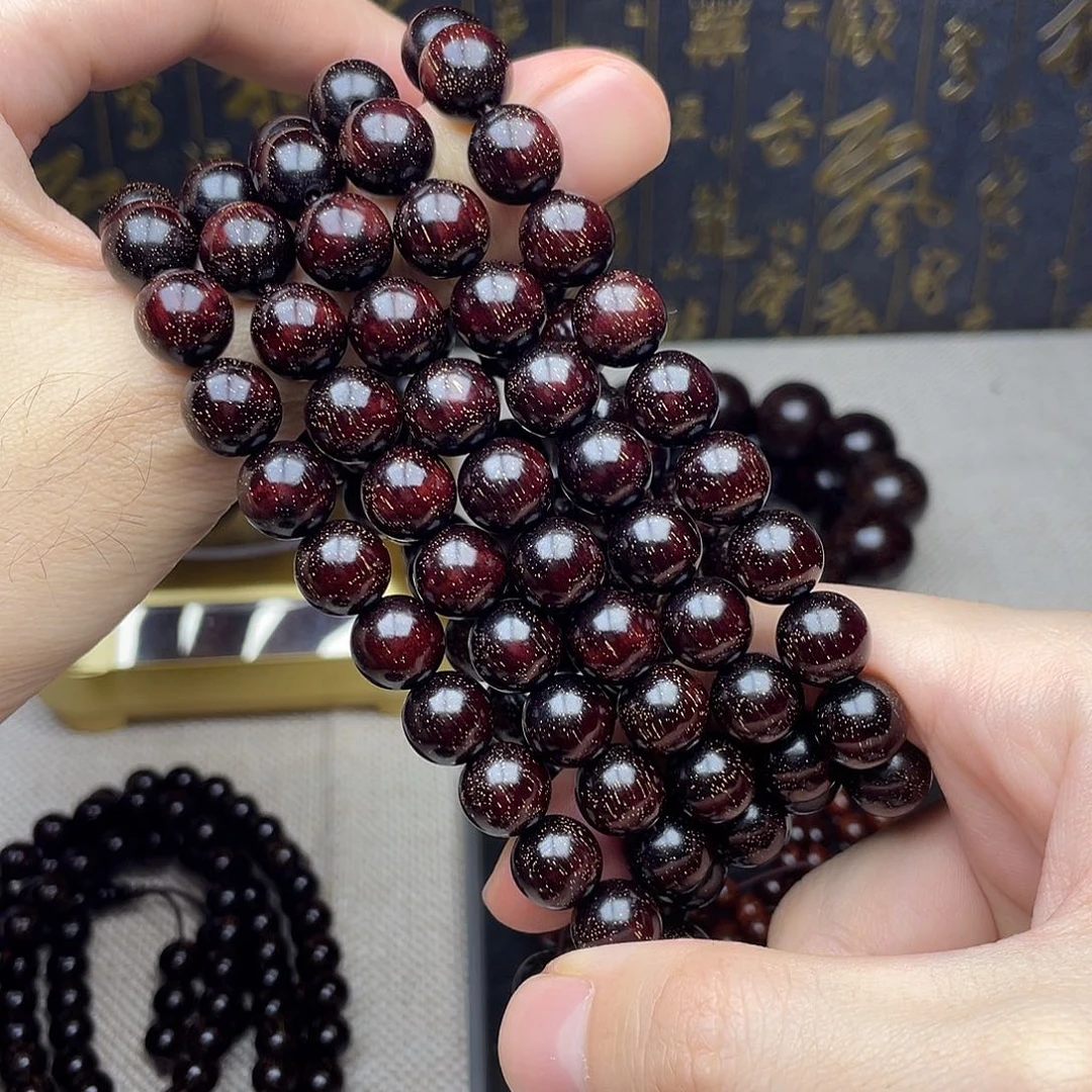 檀香紫檀（小叶紫檀）乐*1.0 108颗 爆满金星