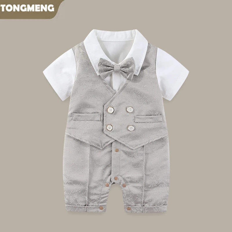 婴儿衣服夏季帅气男宝宝短袖绅士连体衣小少爷西装哈衣百日宴礼服