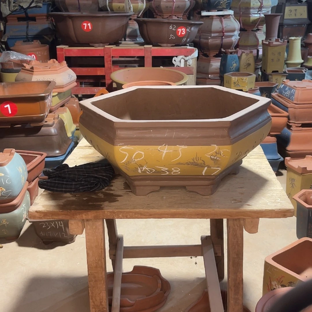 紫砂花盆六方盆一个