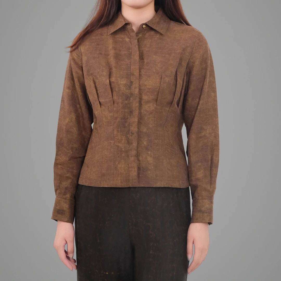 香云故里·木棉系列鎏金电力纺香云纱压褶衬衫XB25-A03008