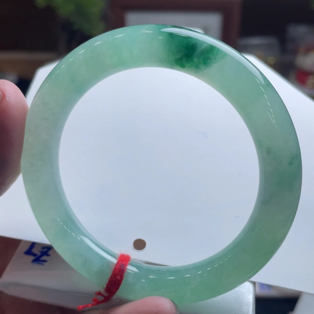 翡翠手镯未镶嵌55.4冰绿 有纹强推