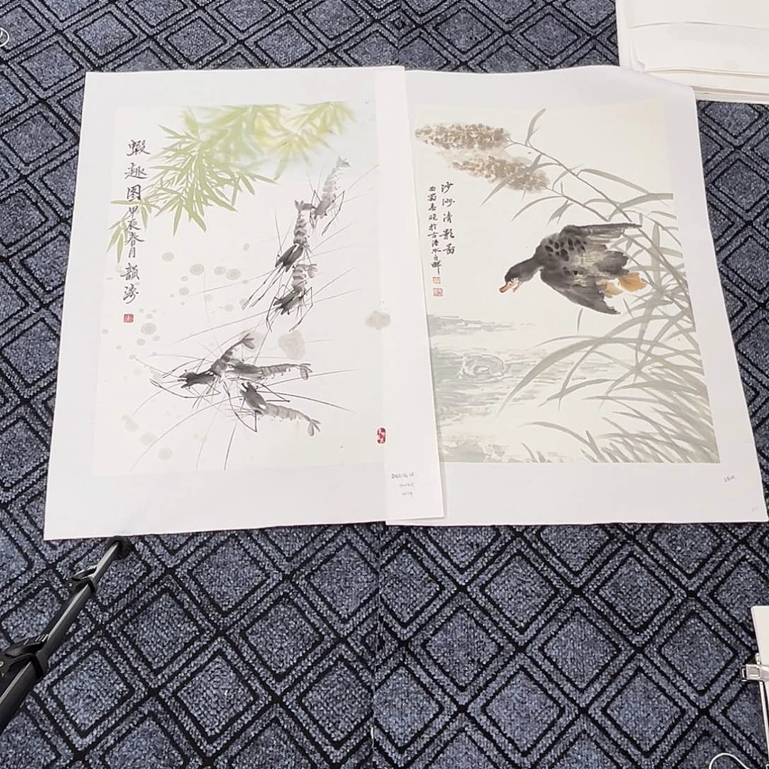 土***泥国画龚韵涛吴春晓老师四尺三开花鸟作品旭2