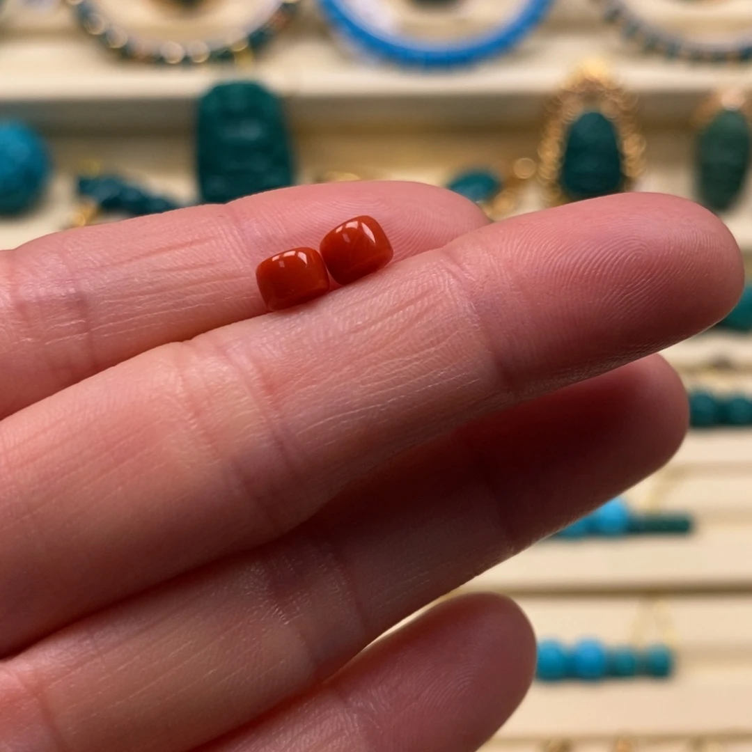 南红玛瑙珠宝奇石未镶嵌直径5.4×3.7直切对珠