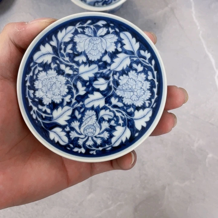 瓷片忍***理景德镇青花国色天香盖置