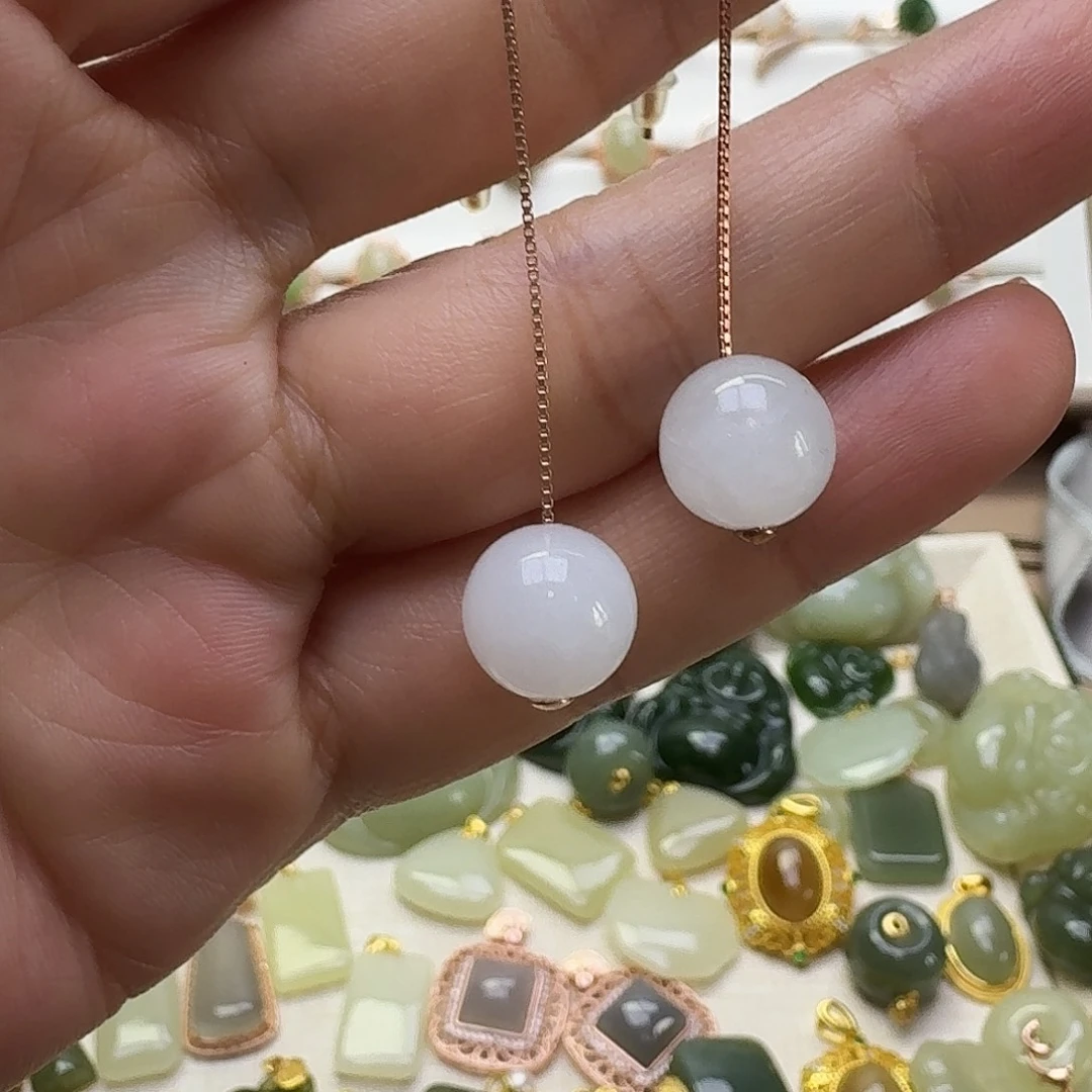 和田玉银S925镶嵌耳饰