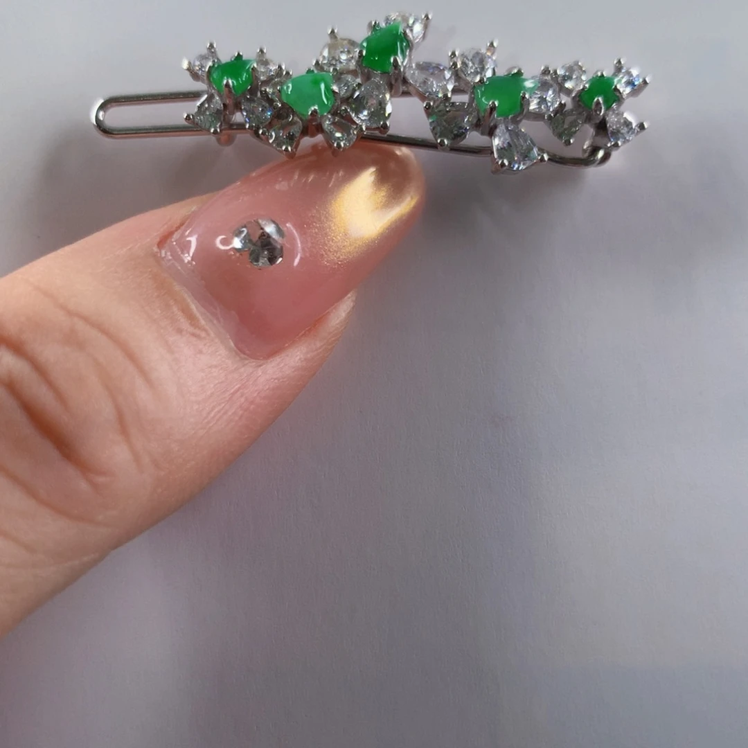 *****翡翠银S925镶嵌颈饰缅甸天然A货翡翠 发夹