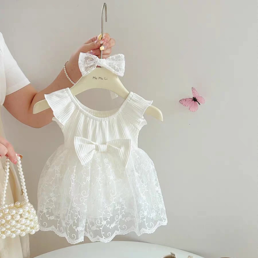 婴儿周岁新款满月礼服女宝宝时尚网纱飞袖夏季公主连衣包屁裙纱裙
