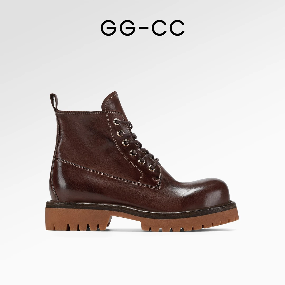 【直播专享】GG-CC厚底马丁靴女款2024秋季复古棕色短靴子女8308