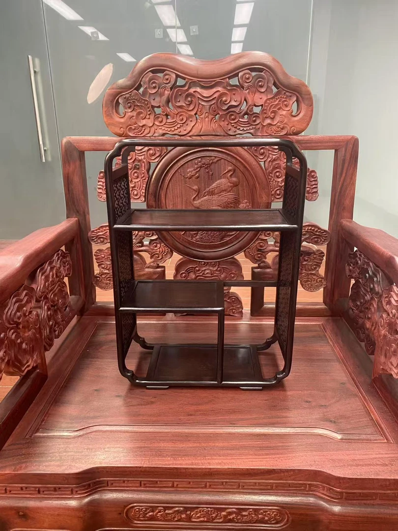 三匠 大红酸枝镂空精雕茶边柜 33*15*47cm