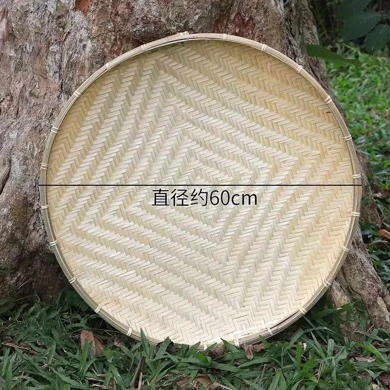 竹编大号家用圆形家庭洗菜生活花纹密编晾晒盘(60公分）