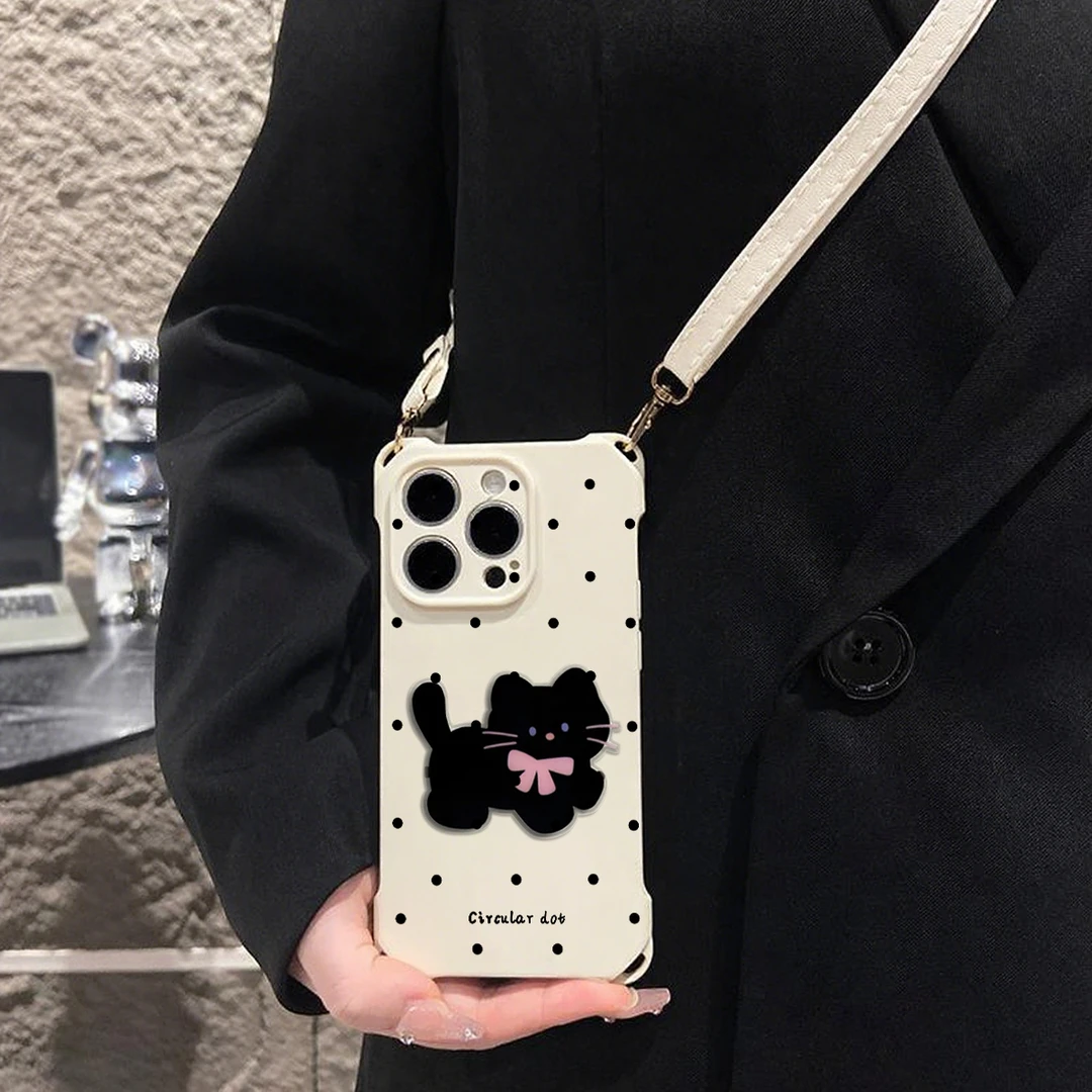 高级感斜挎绳适用苹果16华为OPPO小米VIVO个性四角挂绳支架手机壳