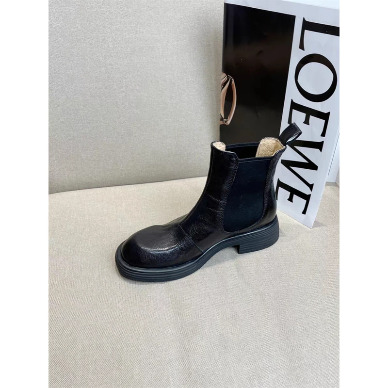 【清沧价】冬新款真皮圆头厚底切尔西靴女英伦风马丁短筒烟筒靴