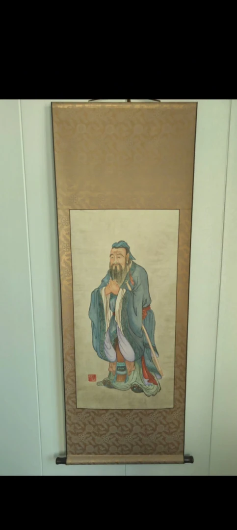 儒画像 挂画孔子 卷轴   纯手工   以加持   尺寸  一米五×54厘米