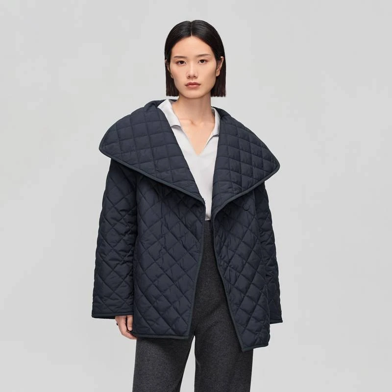 OVV秋冬新款女装经典时髦大翻领小菱格保暖棉服外套GWMAJ33104A