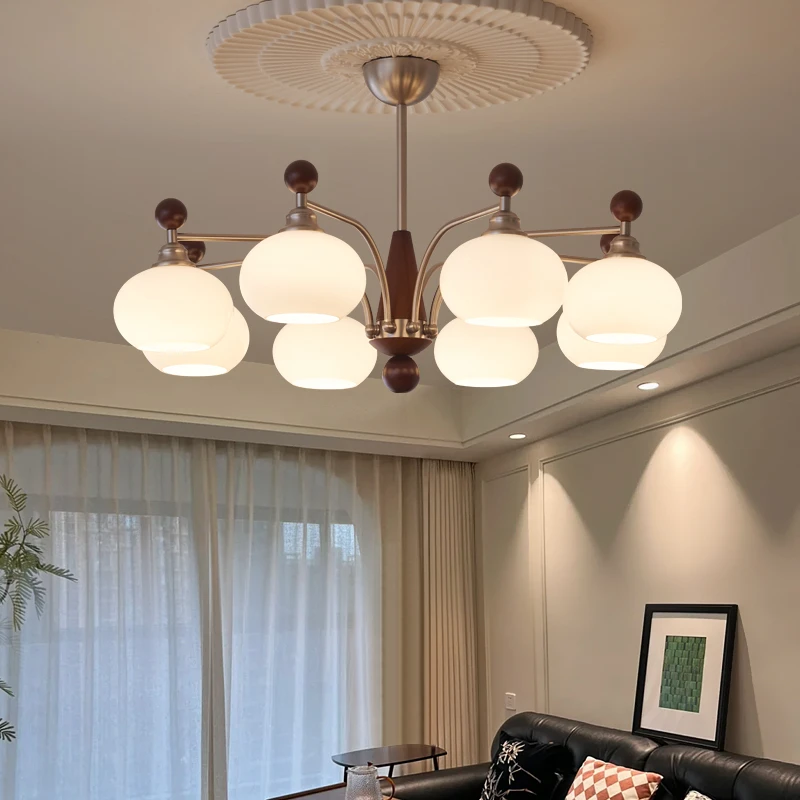 法式中古风客厅吊灯大厅复古大气灯饰2025新款胡桃木灯具全屋套餐