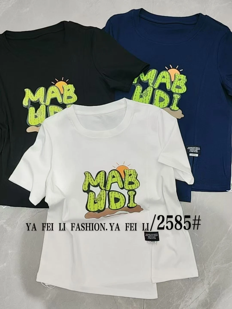 2025夏季新款侧开叉设计感小众宽松显瘦洋气百搭短袖T恤2585