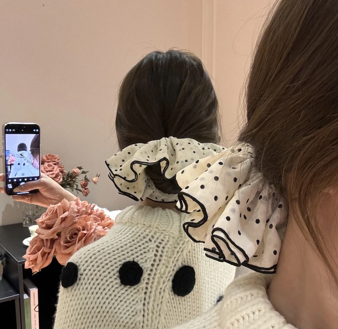 韩系优雅双层波点大肠发圈头绳女ins风气质扎马尾皮筋发绳头饰品