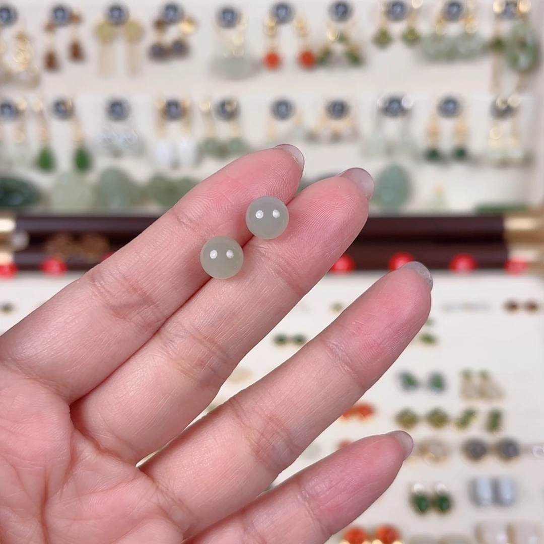 银S925镶嵌和田玉耳饰