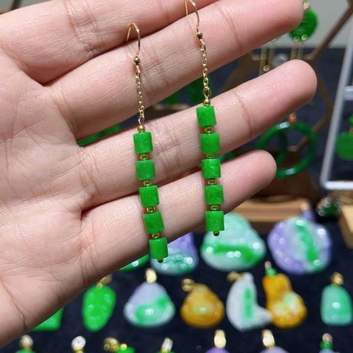 翡翠耳饰银S925镀金镶嵌耳饰