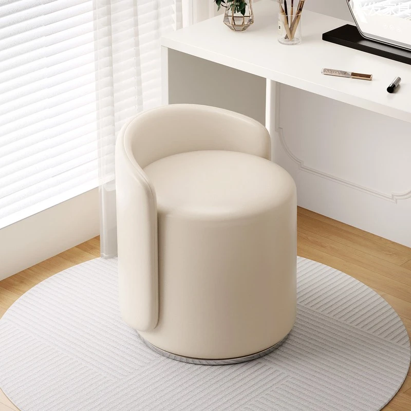 化妆凳轻奢高级感家用凳子靠背女生卧室梳妆台椅子圆凳旋转美甲椅