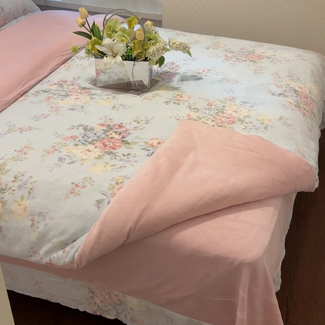 【蓝薰绒】加厚牛奶绒印花款四件套床上小清新床上四件套