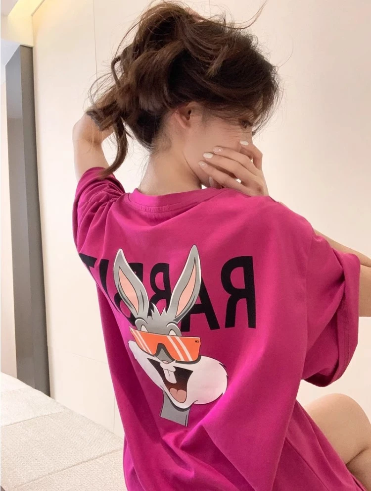 特大码200-300斤胖妹妹夏季卡通印花女时尚半袖减龄宽松短袖t恤潮