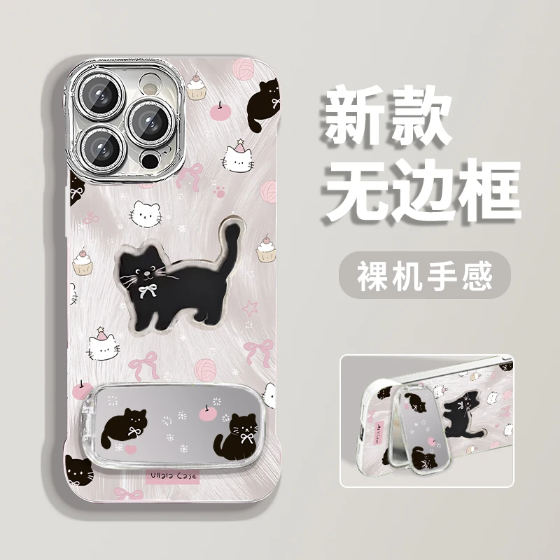 可爱黑猫适用苹果15vivo华为oppo小米iPhone16无边框手机壳女防摔