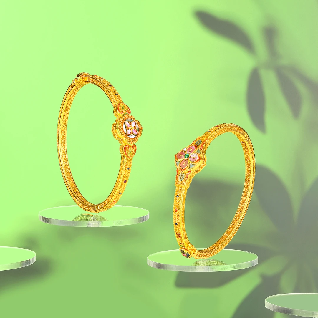 【萃华金店】琼叶逸华丨古法花丝镯子珐琅彩螺钿金手镯CHS0136