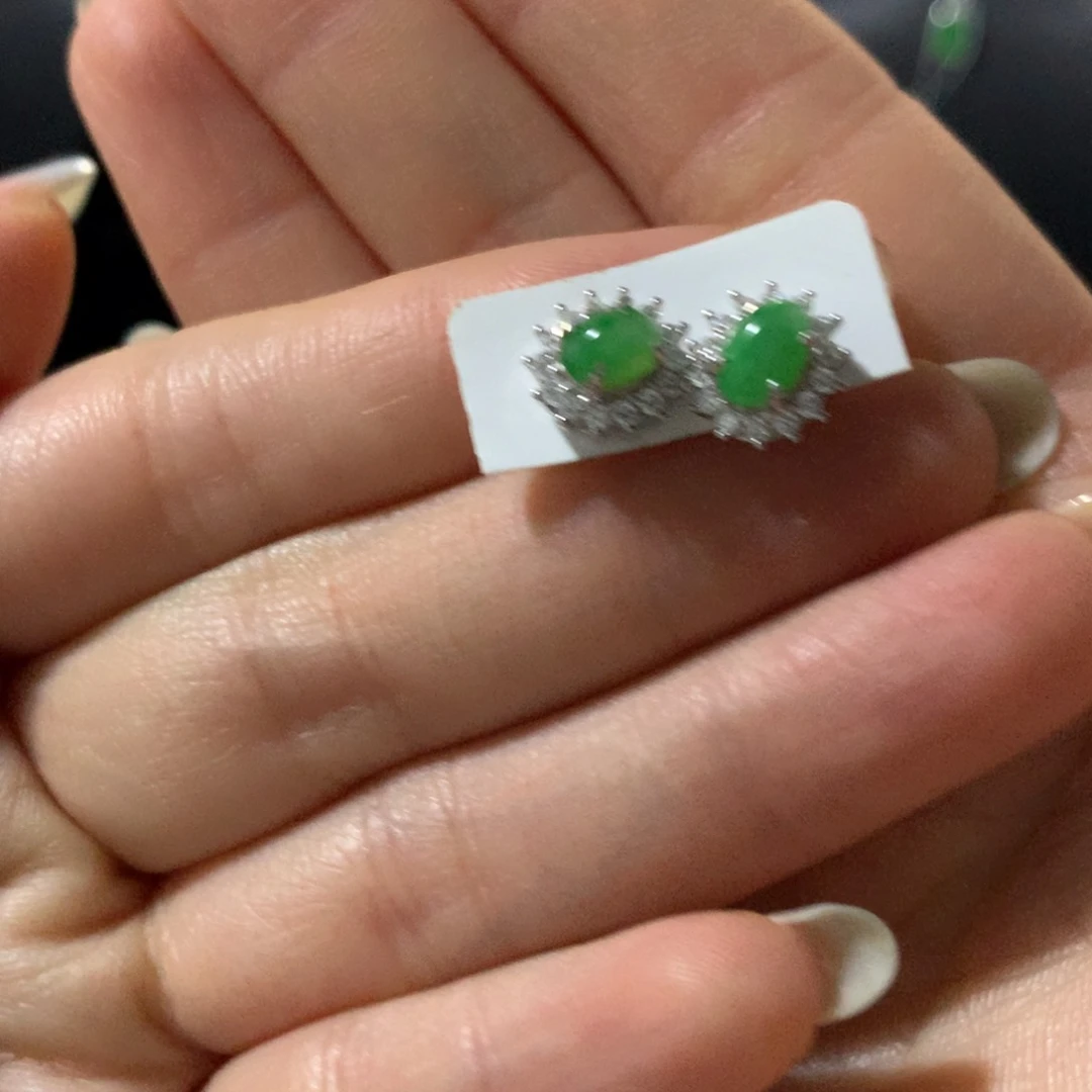 翡翠戒指银S925镶嵌耳钉