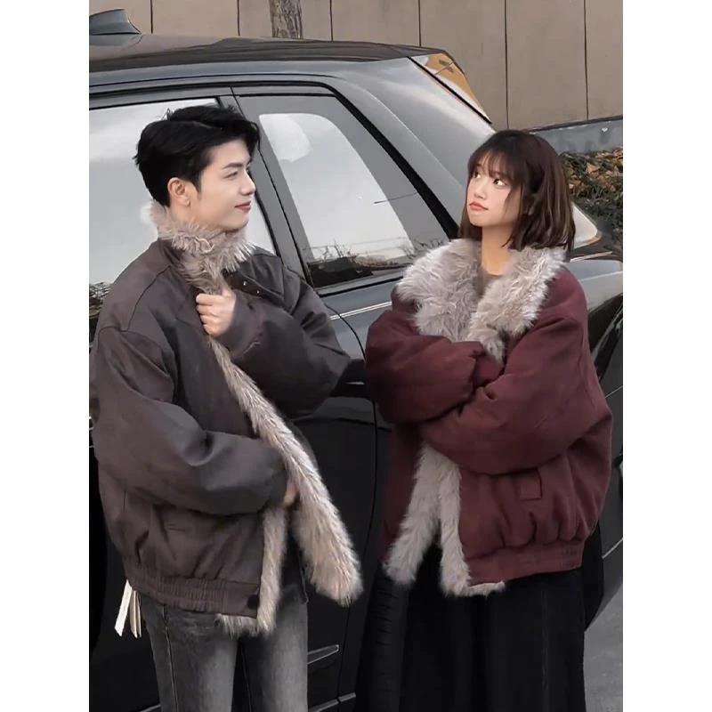 座山雕外套男款秋冬季加厚保暖时尚宽松休百搭棉衣短款大毛领棉服