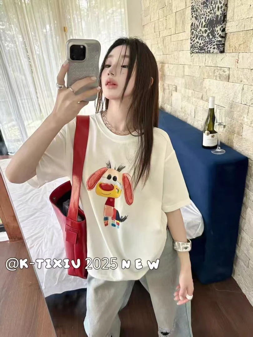 新疆包邮 大版潮流圆领夏季刺绣常规T恤印花常规款短袖