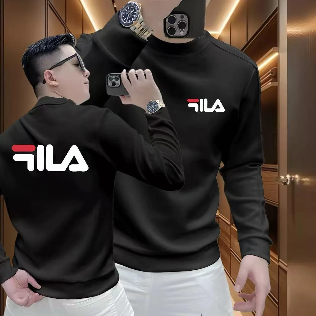 FL秋冬季男士长袖卫衣休闲时尚新款百搭圆领印花加绒加厚套头上衣