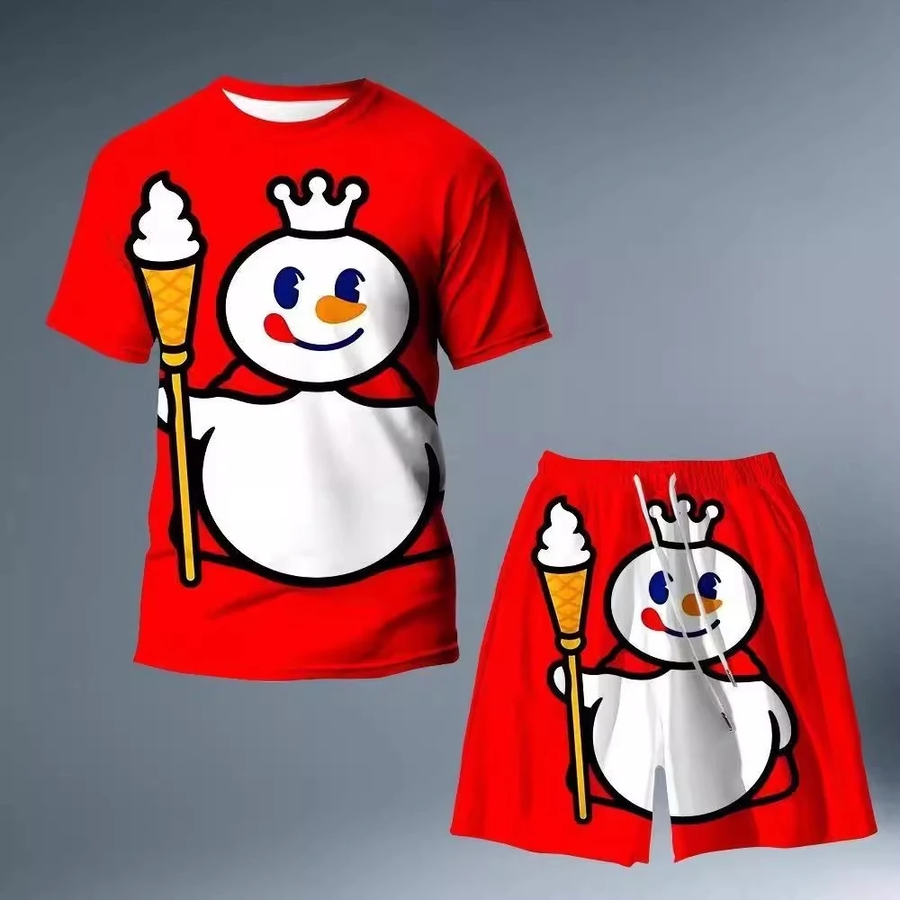 2025蜜雪冰城3D短袖套装 卡通T恤短裤男女儿童休闲宽松国潮夏装男