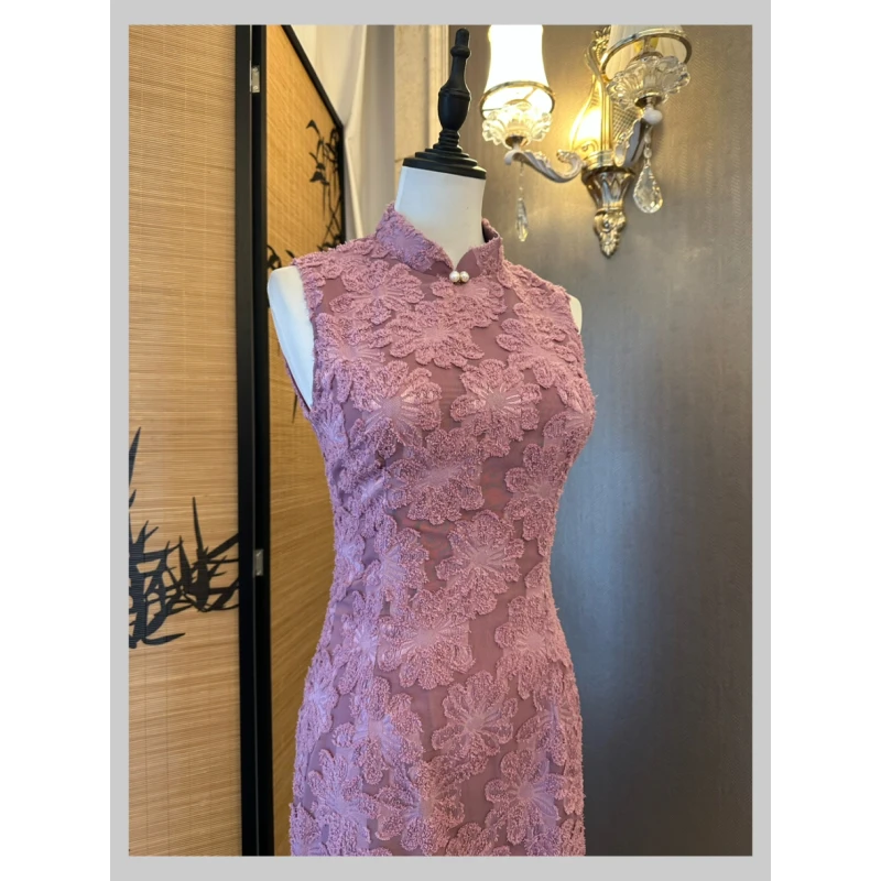 桔梗紫 115cm）2025春夏新款无袖新中式国风复古显瘦改良旗袍