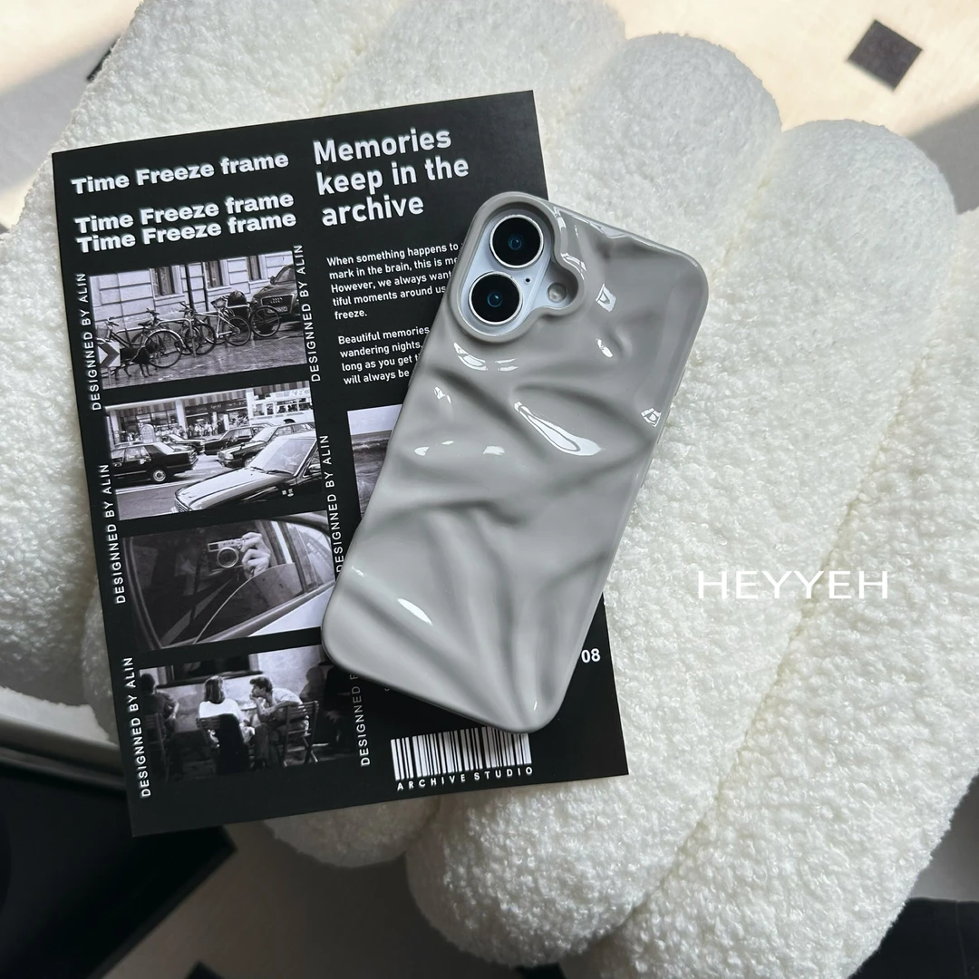 小众不规则立体灰色褶皱适用iPhone15pro max苹果16手机壳14软壳