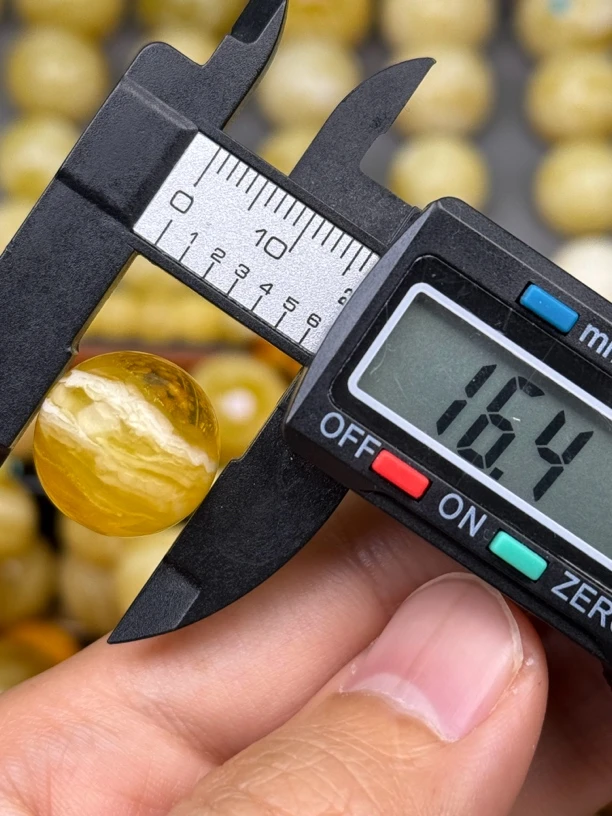 16.4mm俄料国矿一级料浓瓷白妖孽虎皮纹千层雪橘底金溶洞蜜蜡圆珠