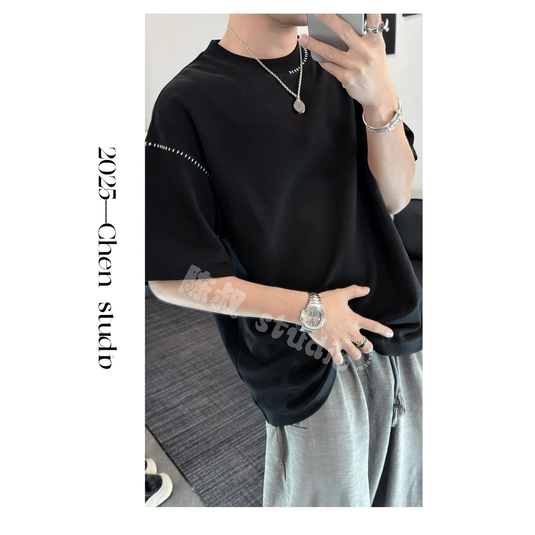 「清仓」25SS【定制缝线】肌理感简约时尚百搭宽松廓版短袖T恤ZY063