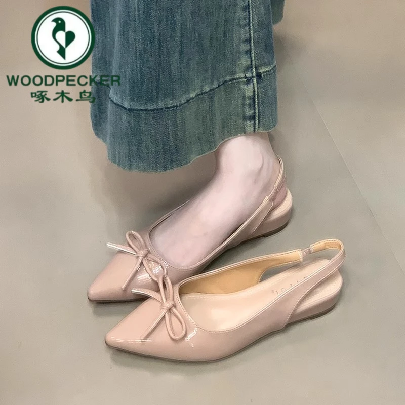 啄木鸟法式绝美包头凉鞋女2025夏季新款蝴蝶结后空单鞋尖头晚晚鞋