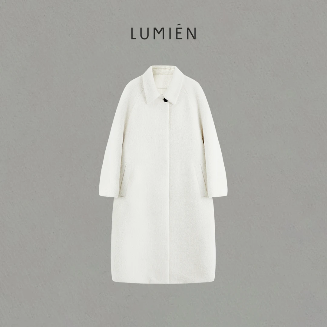 【LUMIEN 新品】时尚极简风白色翻领贝贝羊驼毛外套大衣LX5LDD316