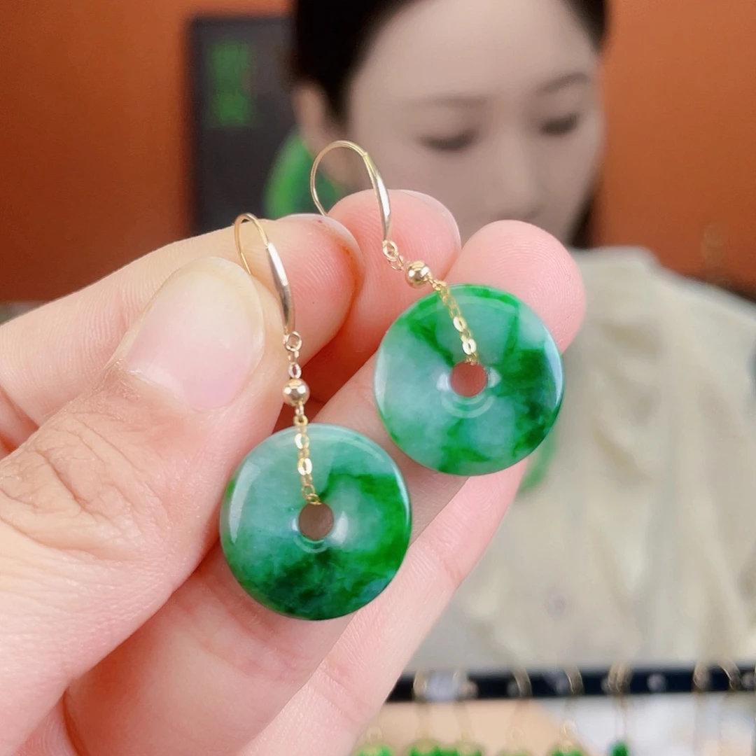 翡翠18K金镶嵌耳饰