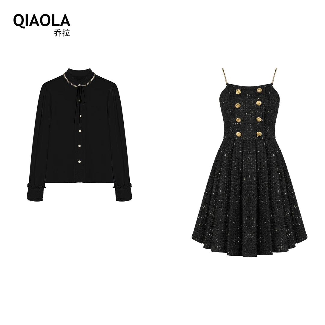 QIAOLA/乔拉【琉璃千金】设计小香风金丝轻奢减龄上衣裙子套装预售