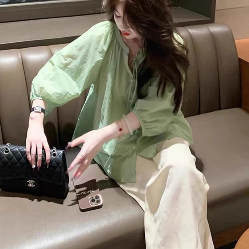 2025夏季新款宽松慵懒风高级感泡泡七分袖上衣洋气减龄休闲裤子女